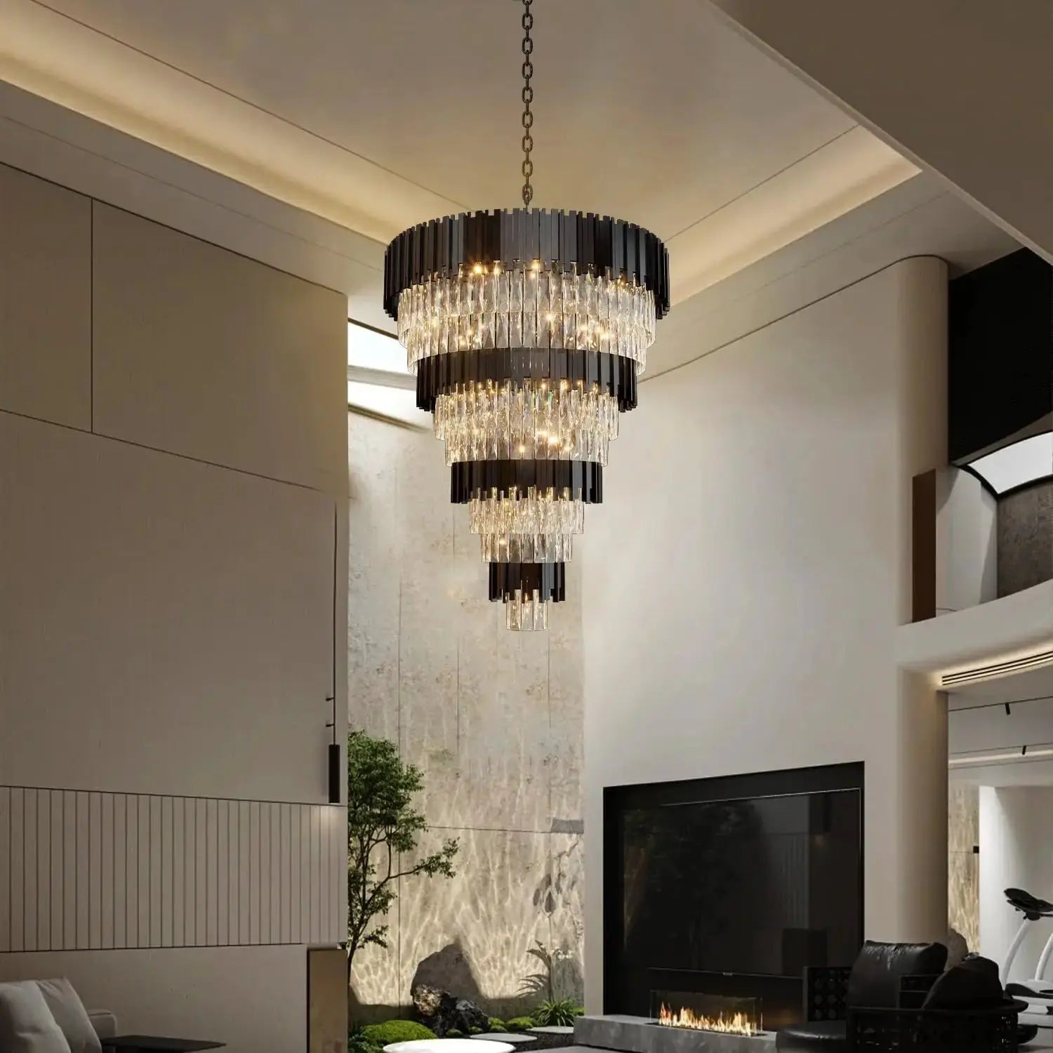 Luxury Black Crystal Chandelier For Large Staircase