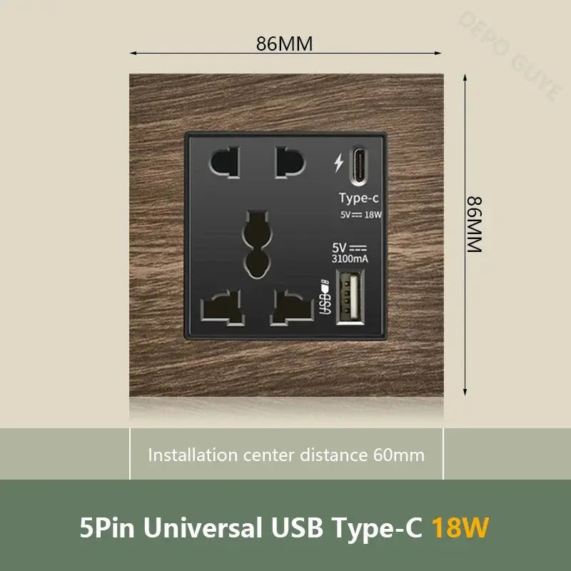 UK Wall Electrical Outlet with USB Charger
