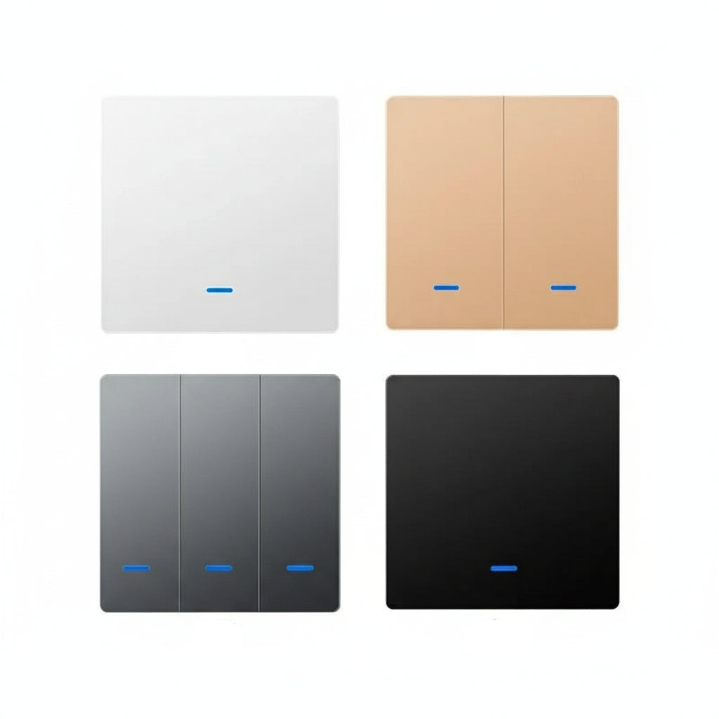Four color options of a rectangular switch panel on a white background.