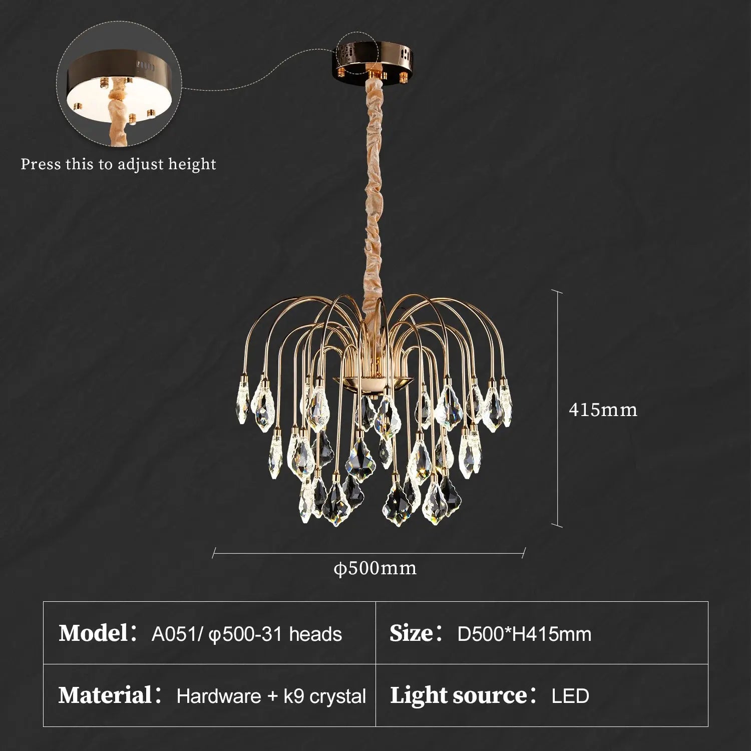 Round Luxury Crystal Ceiling Chandelier Gold For Bedroom Dining Living Room Kitchen K9 Crystal Ceiling Pendent Lamp Lights ChandeliersLife®