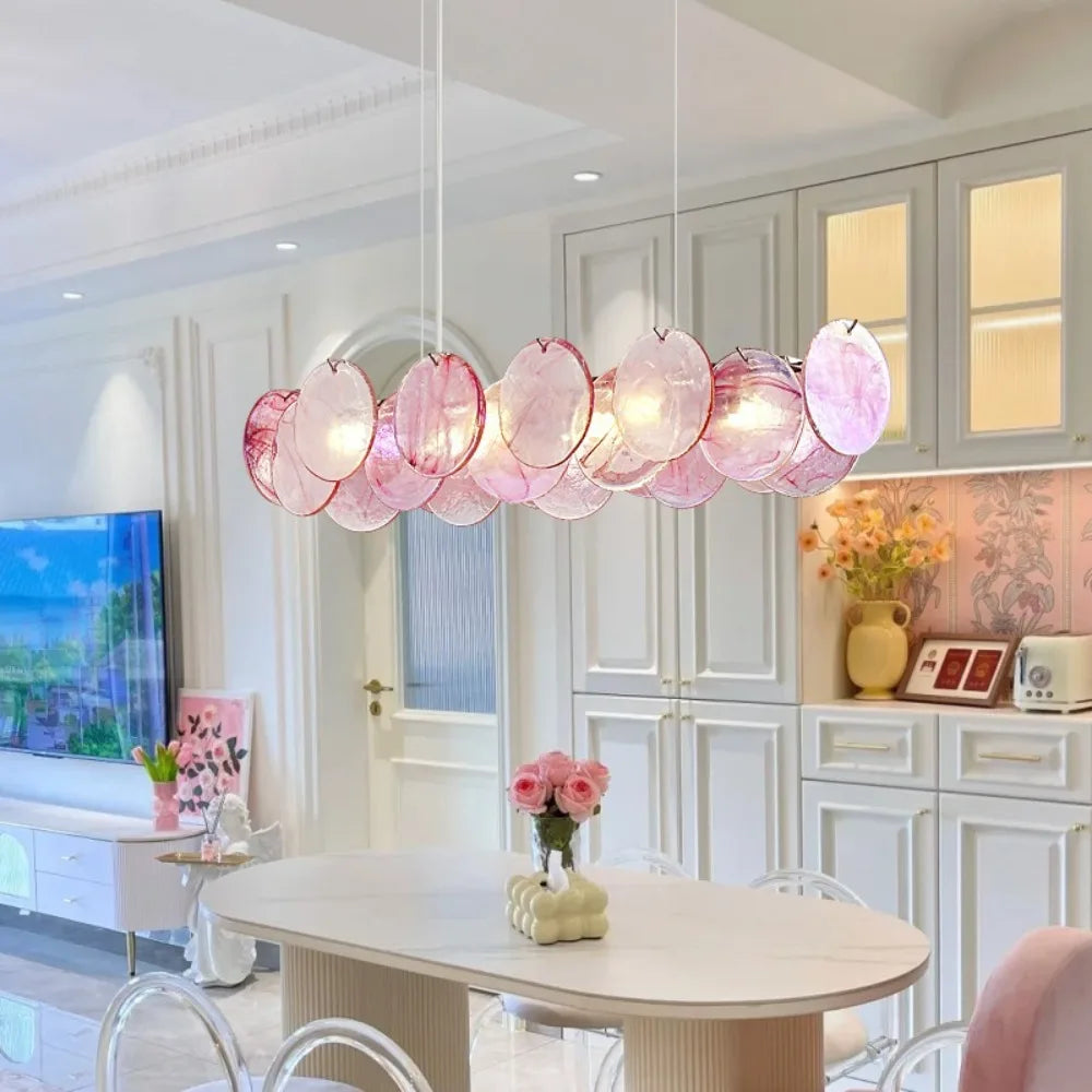 Rosella Murano-inspired Pink and Green Glass chandelier with decorative glass detailing