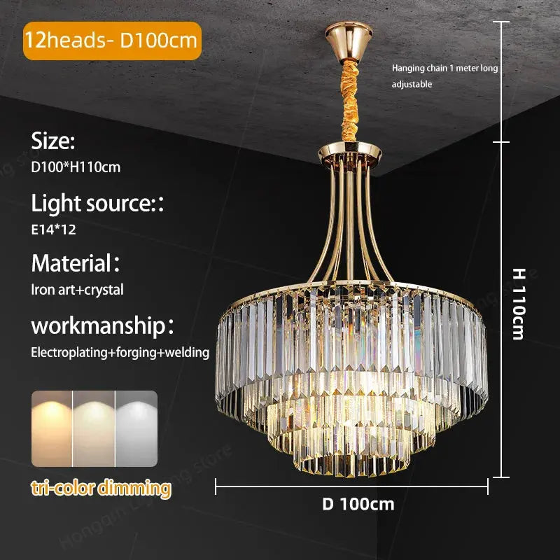 Chandelier with dimensions and specifications on a dark background