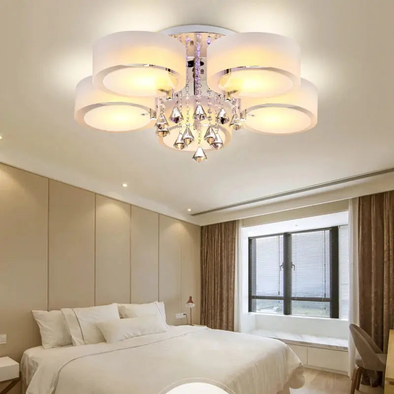 KOMORE Modern Round Acrylic LED Semi Flush Mount with Crystal Accent for Office, Living Room, Bedroom, Kitchen, Hallway, Porch ChandeliersLife®