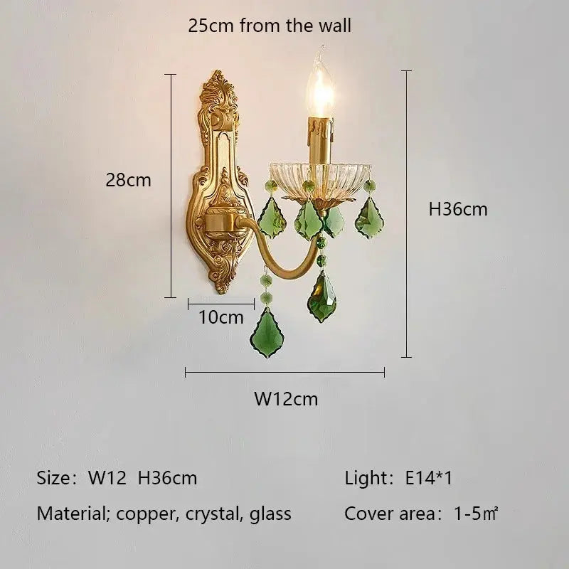 French Retro Copper Rreen Crystal Living Room Chandeliers Light Luxury Dining Room Bedroom Study Candle Pendant Lights E14 Lamps ChandeliersLife®