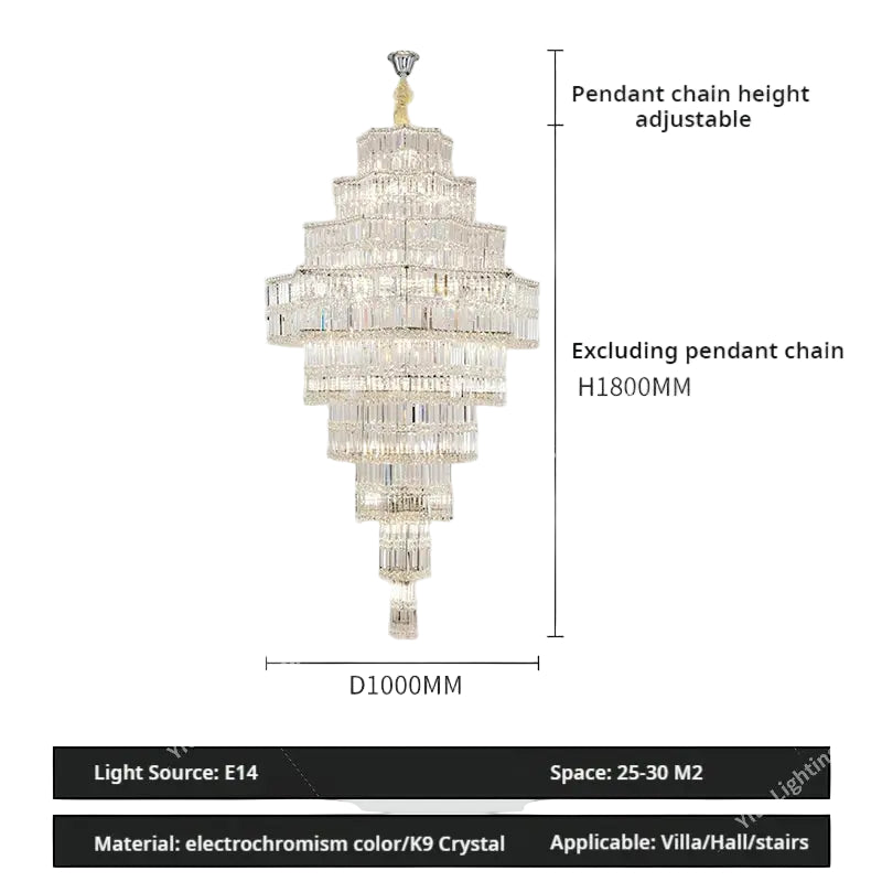 Chandelier with dimensions and specifications on a gray background