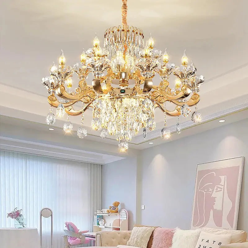 European Style Duplex Chandelier European Style Villa Living Room Candle Crystal Chandelier Hotel Lobby Chandelier In The Middle ChandeliersLife®
