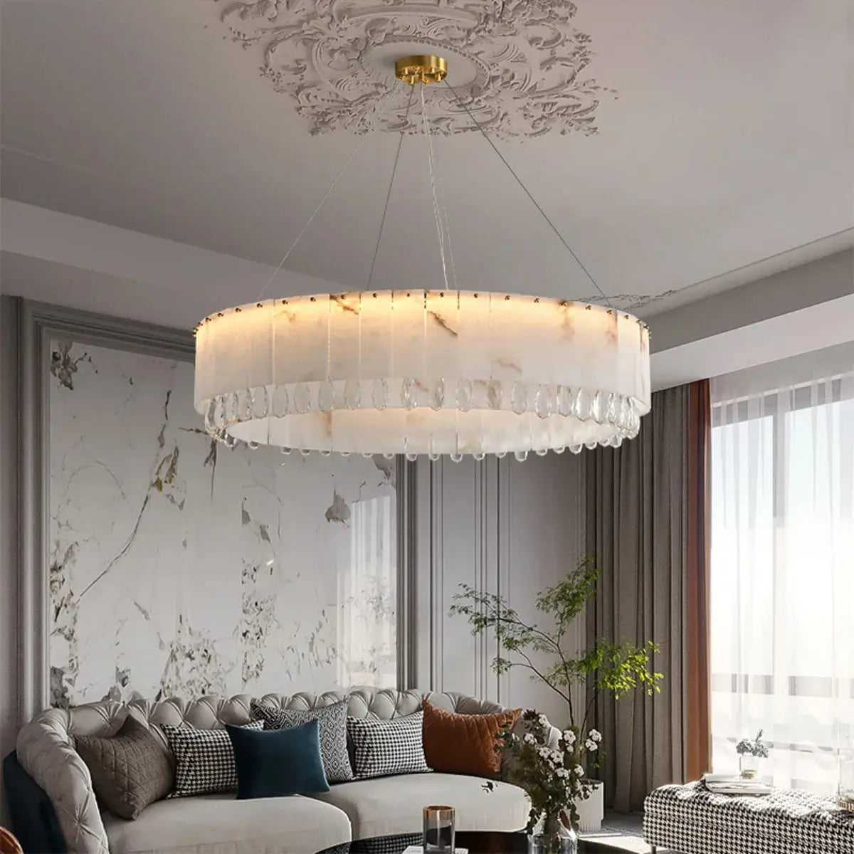 Villa Lobby Dining Living Room Alabaster Hanging Lamp - ChandeliersLife®