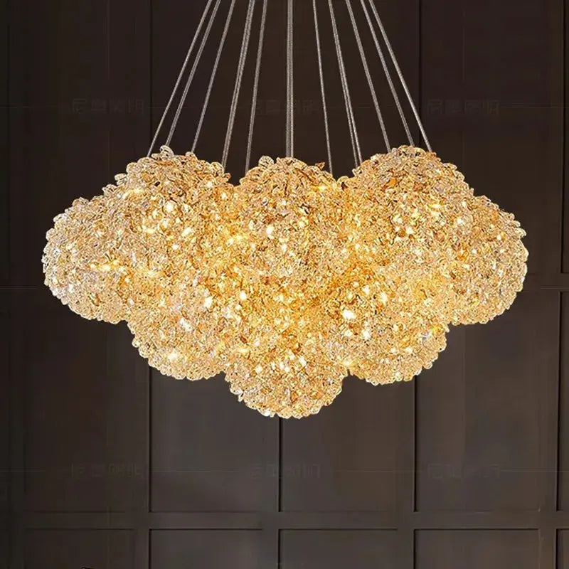 Modern Crystal Chandelier | Gold Cluster Ceiling Light