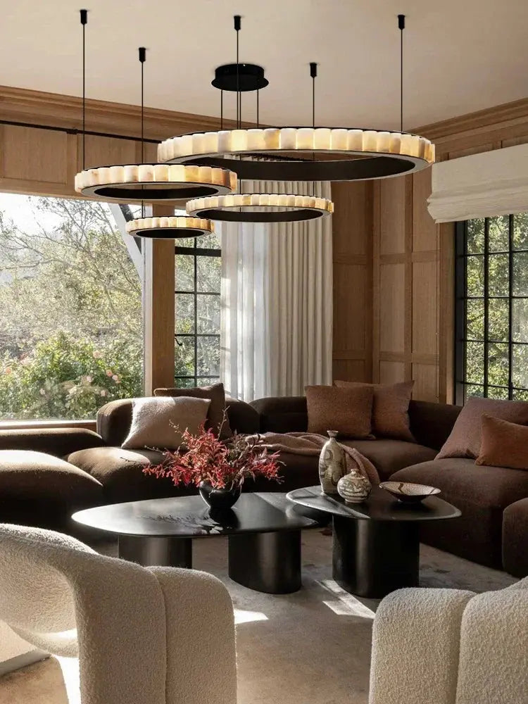 Modern Minimalist Designer Alabaster Chandelier