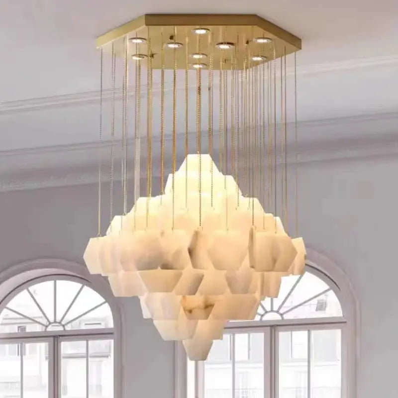 Nordic Retro Square Snowflake gypsum LED chandelier Hardware ceiling  lustre Creative restaurant design decorative Dimmable ChandeliersLife®