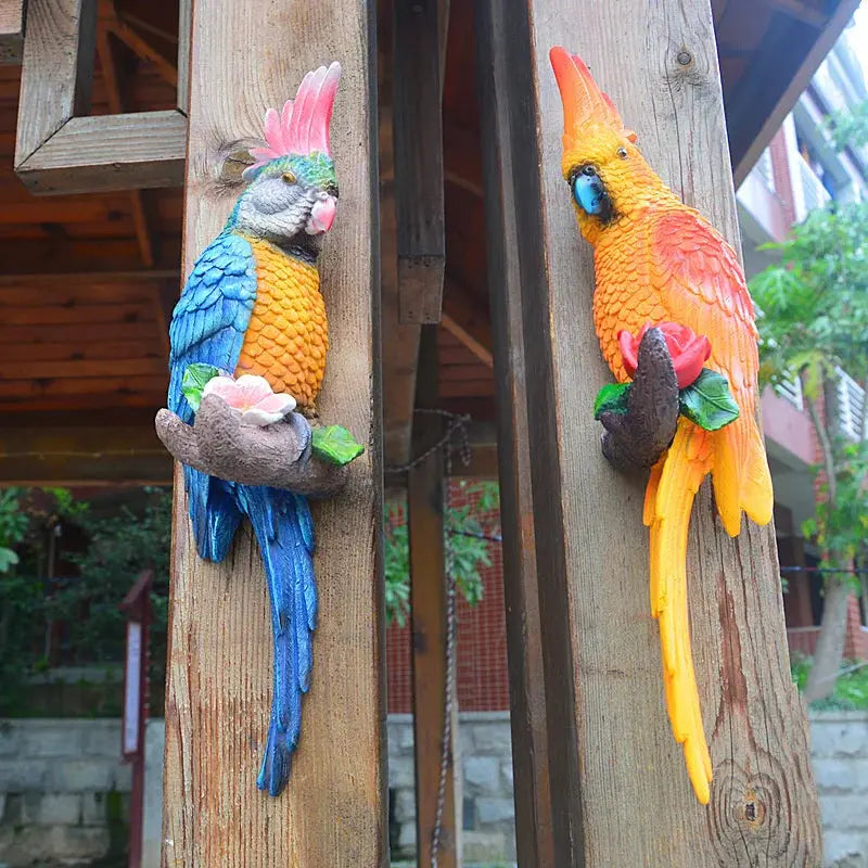 Macaw Resin Garden Decoration - ChandeliersLife® - Colorful Macaw Enclosures With Plants