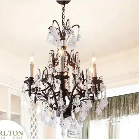 American country chandelier wrought iron retro living room dining room chandelier French stairwell villa crystal chandelier ChandeliersLife®