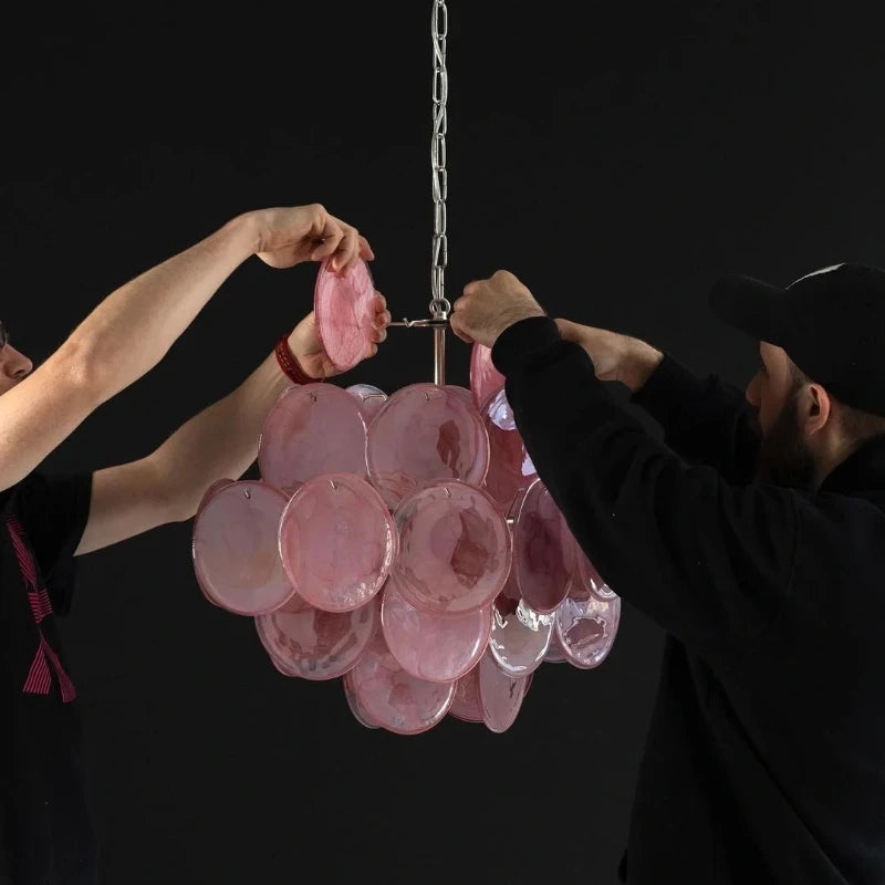 Elodie Murano-inspired Coloured Glass Disc chandelier, product gallery image 2 of 12