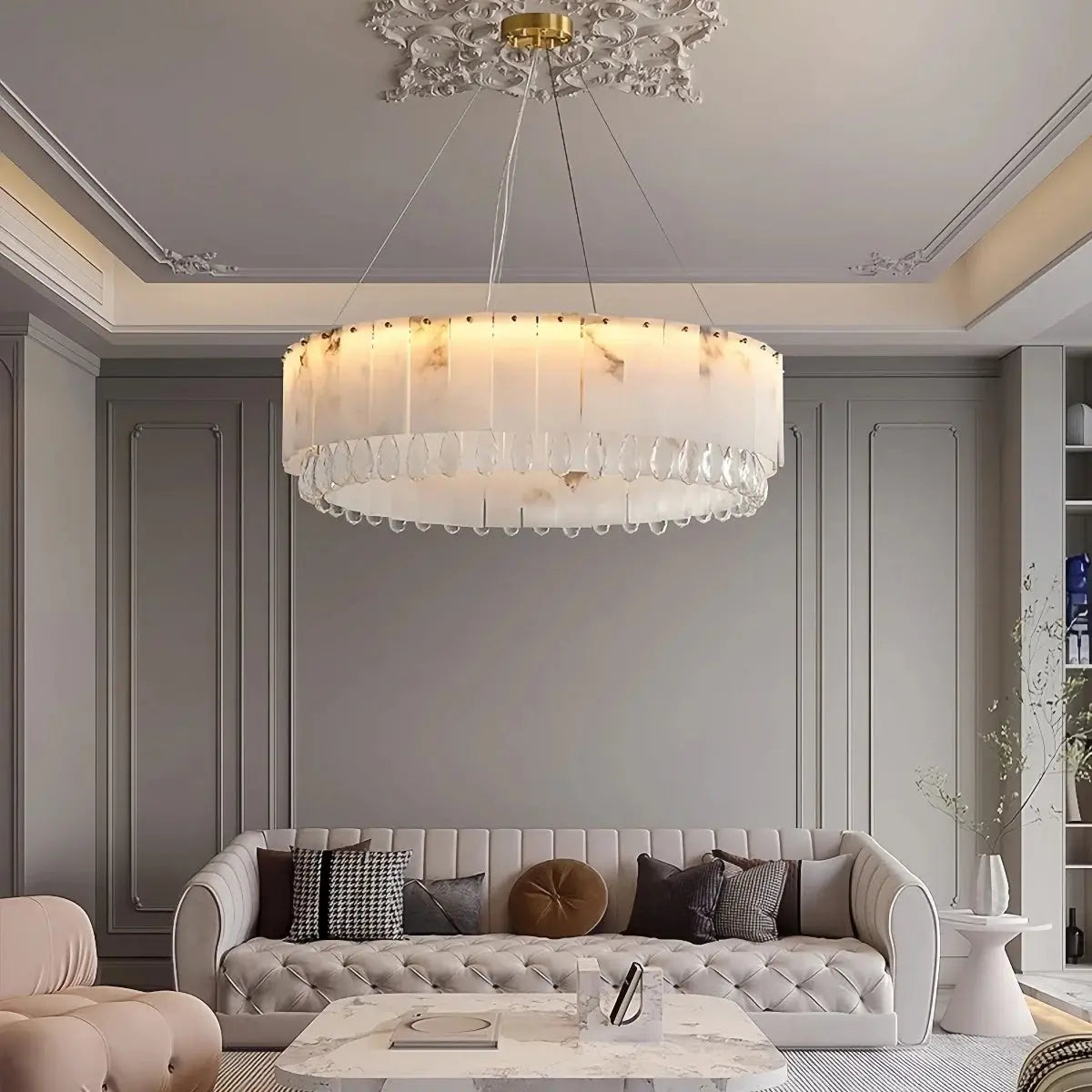 Villa Lobby Dining Living Room Alabaster Hanging Lamp - ChandeliersLife®