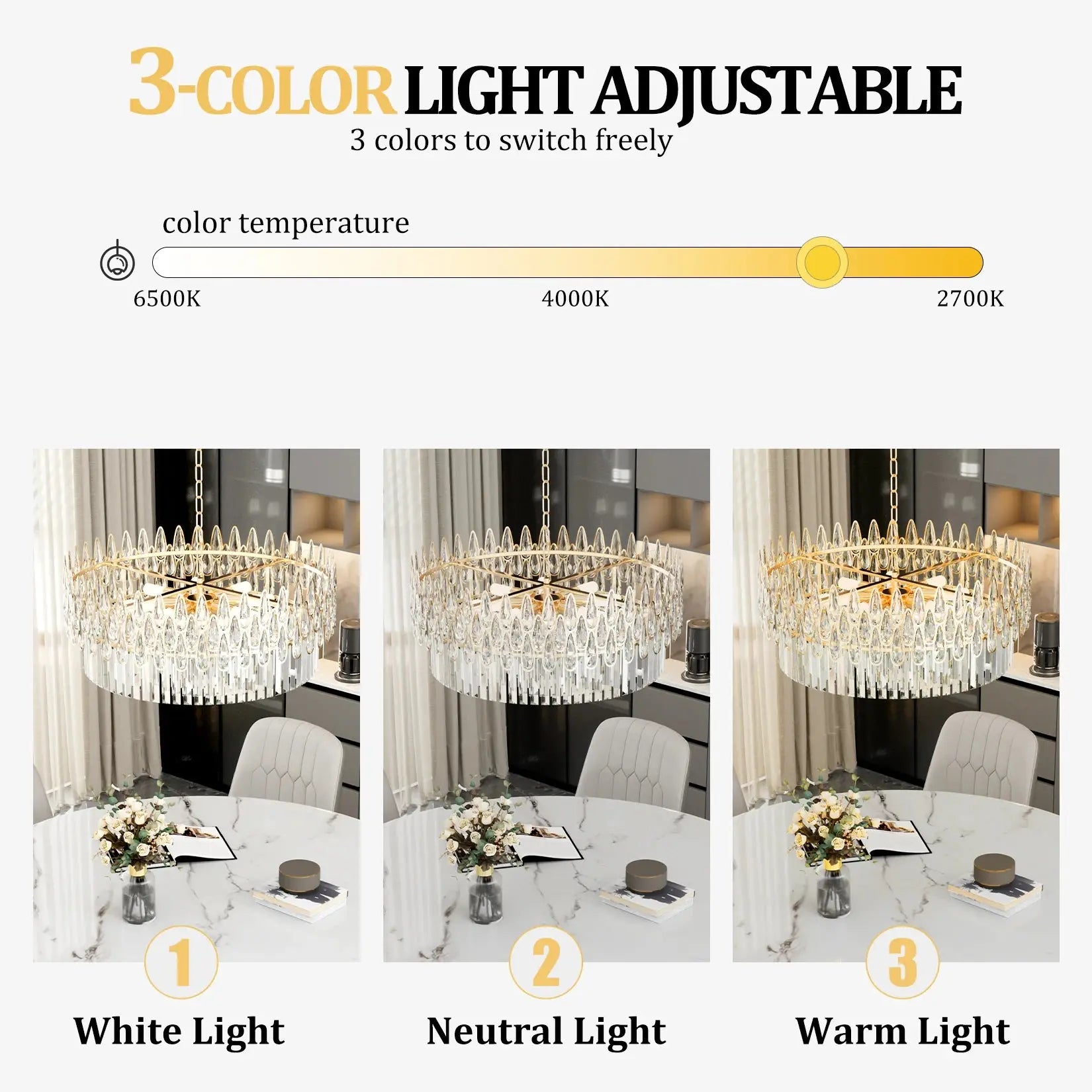 LUVODI Luxury Ceiling Pendant Lighting Decor Crystal Chandeliers Light Fixture with Three Colors Lights ChandeliersLife®