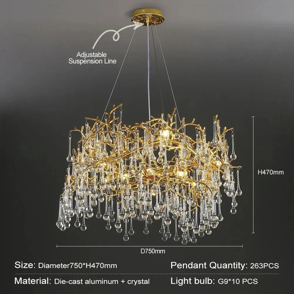 Raindrop Crystal Chandeliers Luxury Gold Dining Living Room Bedroom Kitchen Island Gold Tree Branch Crystals Ceiling Chandelier ChandeliersLife®