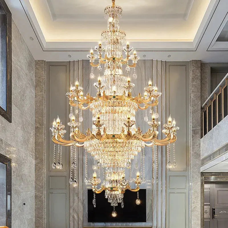 European Style Duplex Chandelier European Style Villa Living Room Candle Crystal Chandelier Hotel Lobby Chandelier In The Middle ChandeliersLife®
