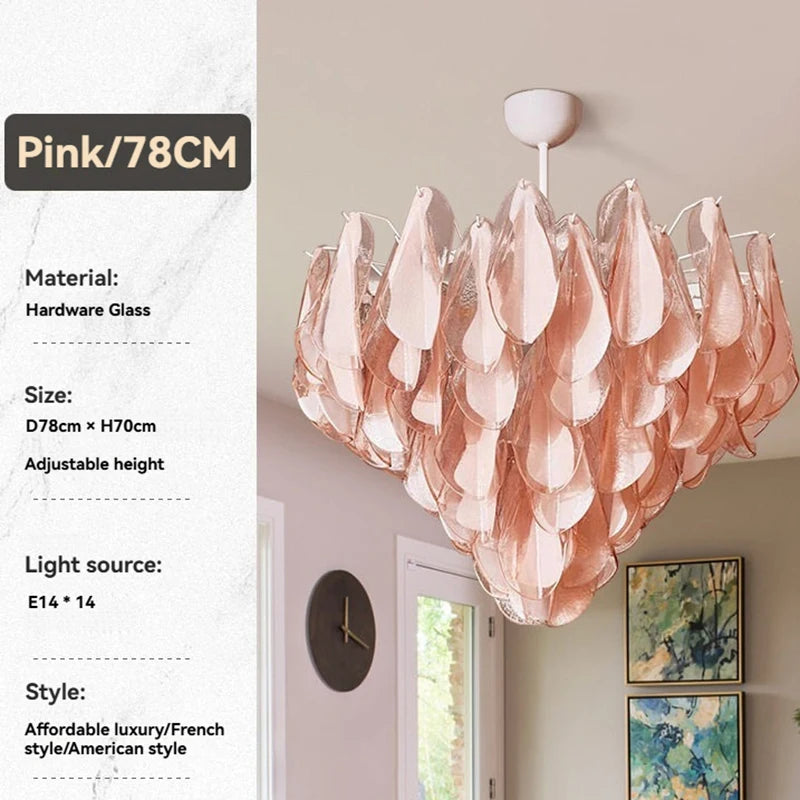 Artistic glass chandelier featuring a petal-inspired design