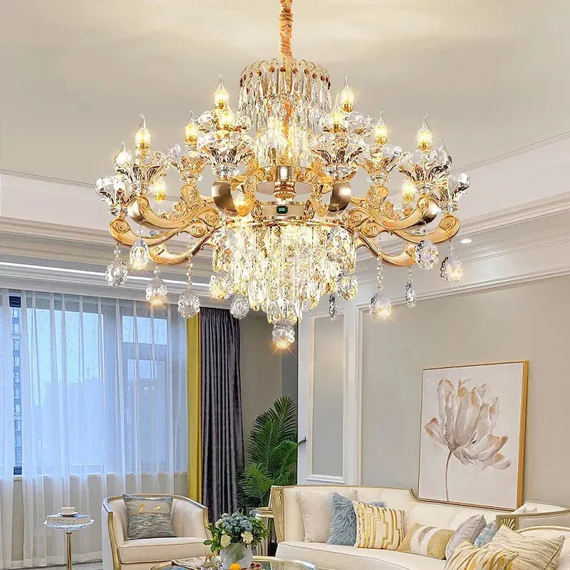 European Style Duplex Chandelier European Style Villa Living Room Candle Crystal Chandelier Hotel Lobby Chandelier In The Middle ChandeliersLife®