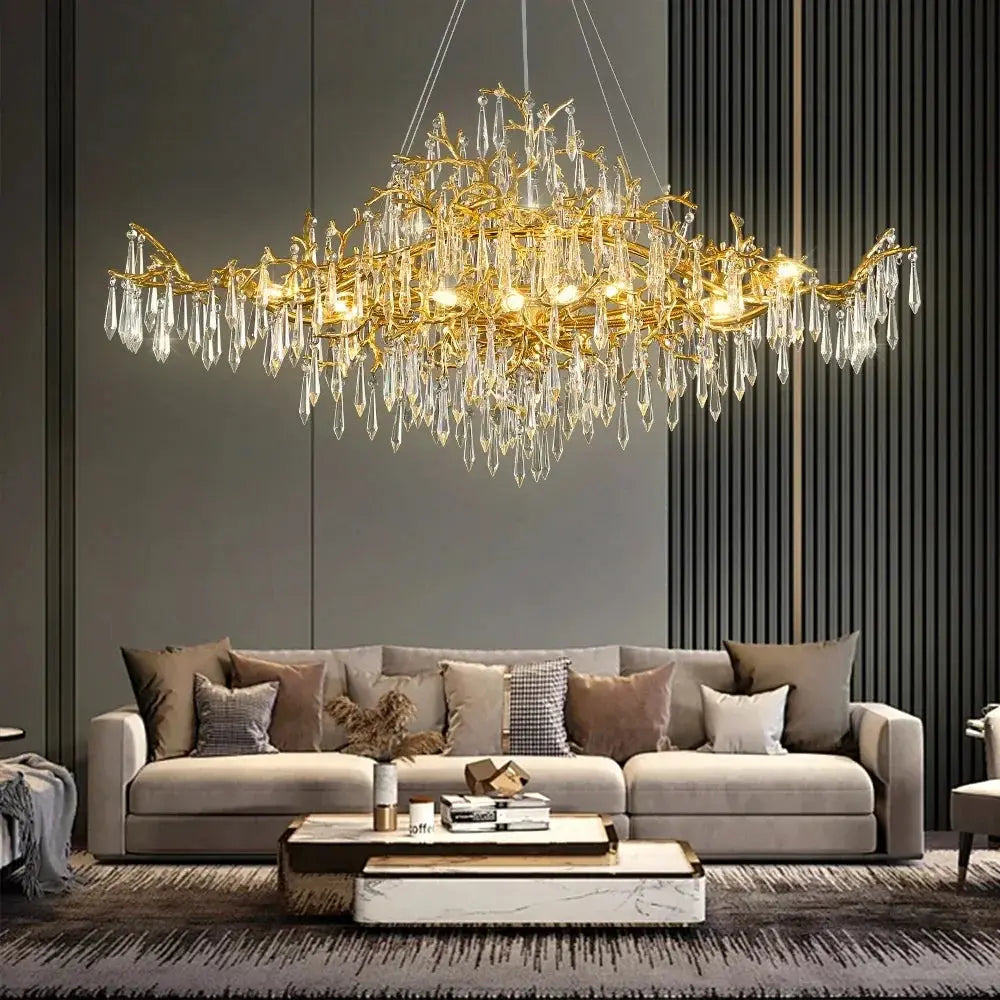Raindrop Crystal Chandeliers Luxury Gold Dining Living Room Bedroom Kitchen Island Gold Tree Branch Crystals Ceiling Chandelier ChandeliersLife®