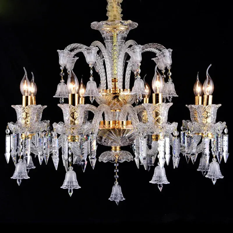 Europe Golden Clear Candle Crystal Chandelier Dining Pendent Lamp Clear Villa Hotel Bedroom Living Room Glass Decora Droplight ChandeliersLife®