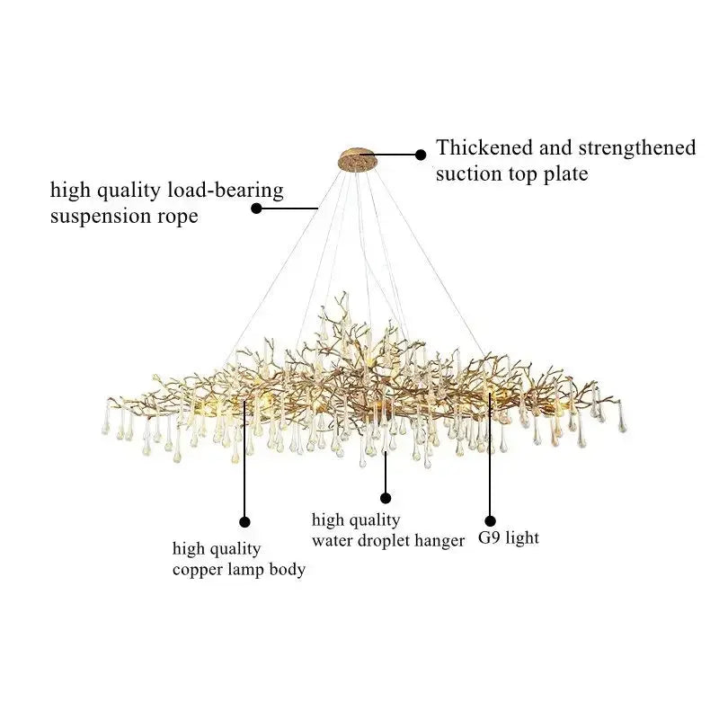 High-end LED Branch Crystal Copper Chandeliers Water Drops Luxury Ceiling Chandelier Lighting Decor Tree Luxury Pendant LAMP ChandeliersLife®