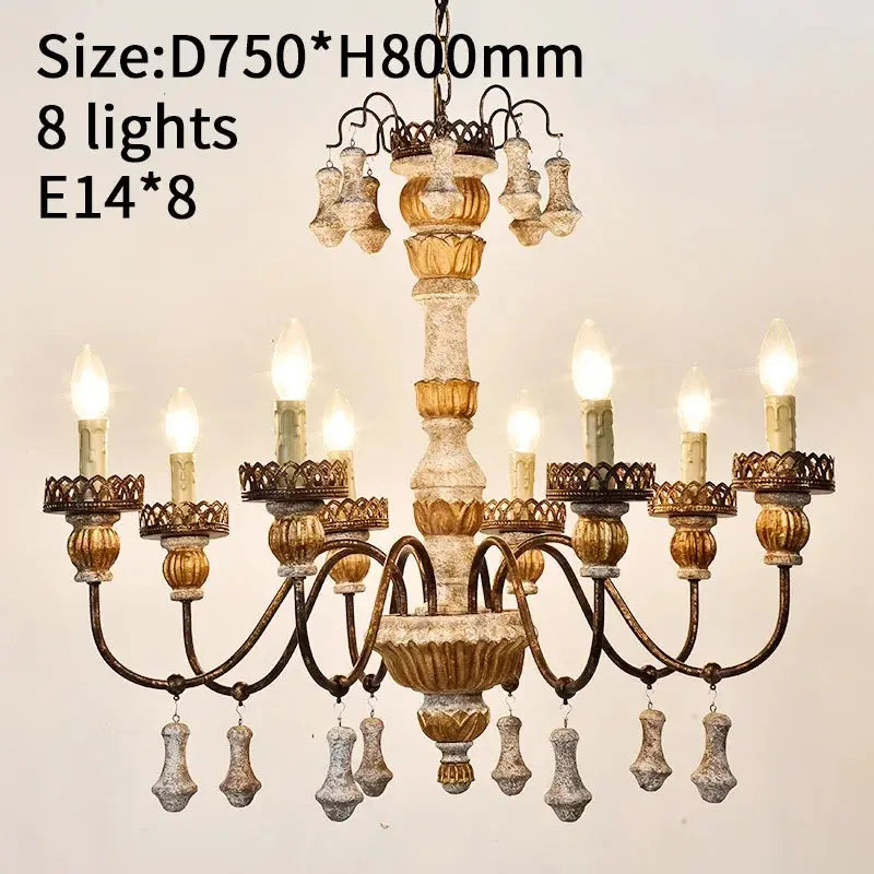 Retro Wood Chandelier With Fabric Shade