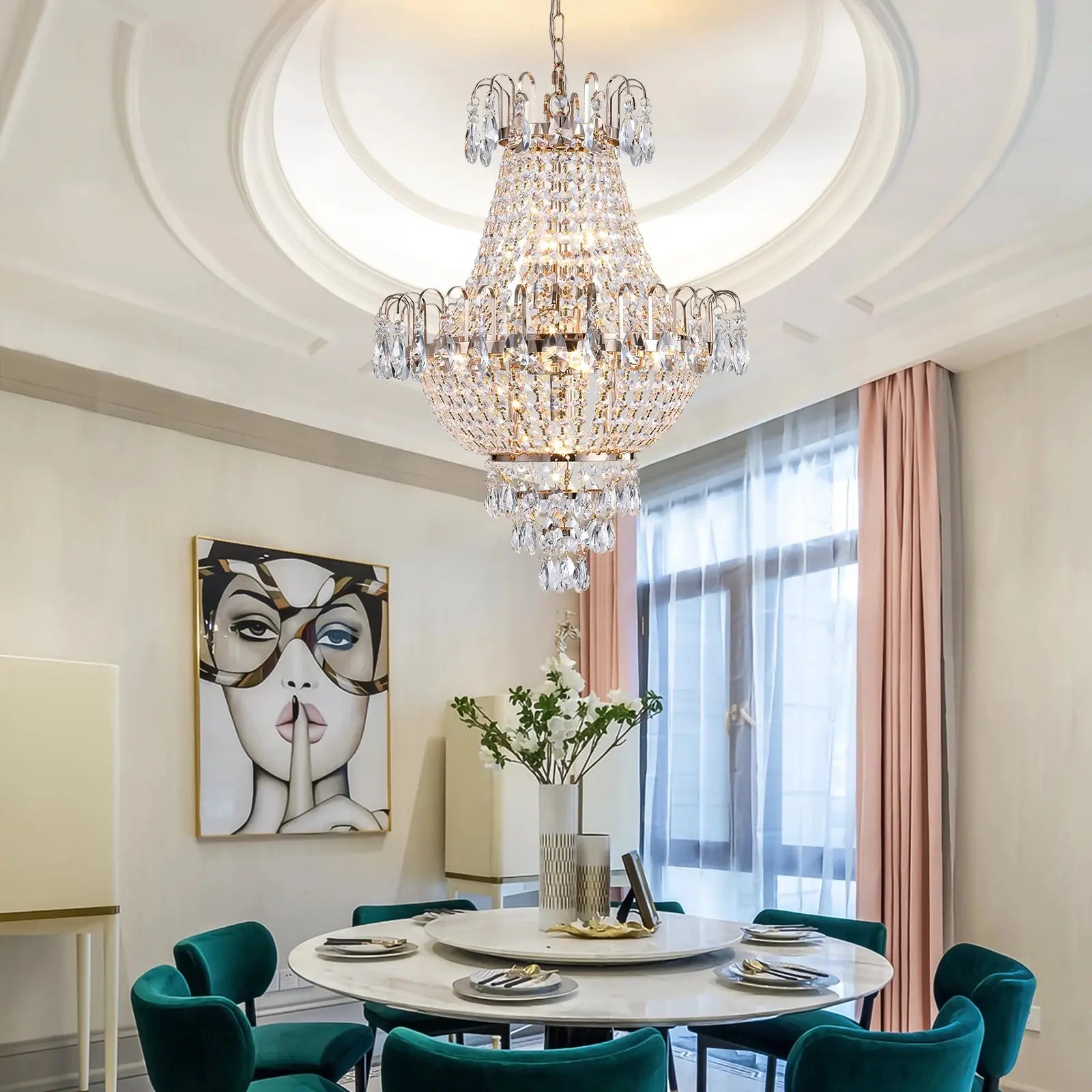 16.9" Luxury Retro Crystal Chandelier European Style Imperial Style Copper Color 7-Light Lighting Fixture Classy Living Room Restaurant Entrance Ceiling Light ChandeliersLife®