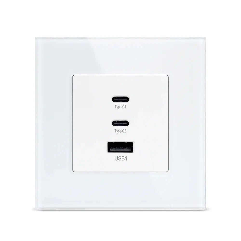 White electronic panel with USB and Type-C ports on a white background