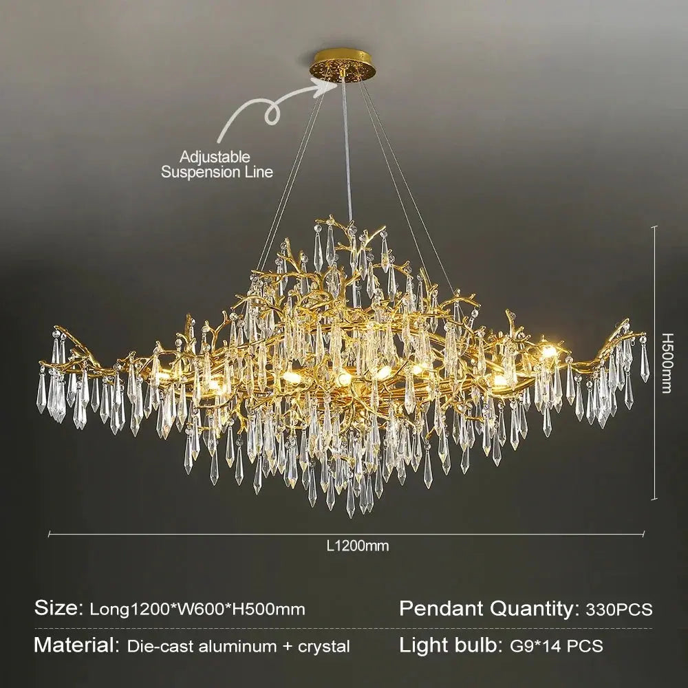 Raindrop Crystal Chandeliers Luxury Gold Dining Living Room Bedroom Kitchen Island Gold Tree Branch Crystals Ceiling Chandelier ChandeliersLife®