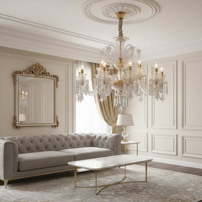 Europe Golden Clear Candle Crystal Chandelier Dining Pendent Lamp Clear Villa Hotel Bedroom Living Room Glass Decora Droplight ChandeliersLife®