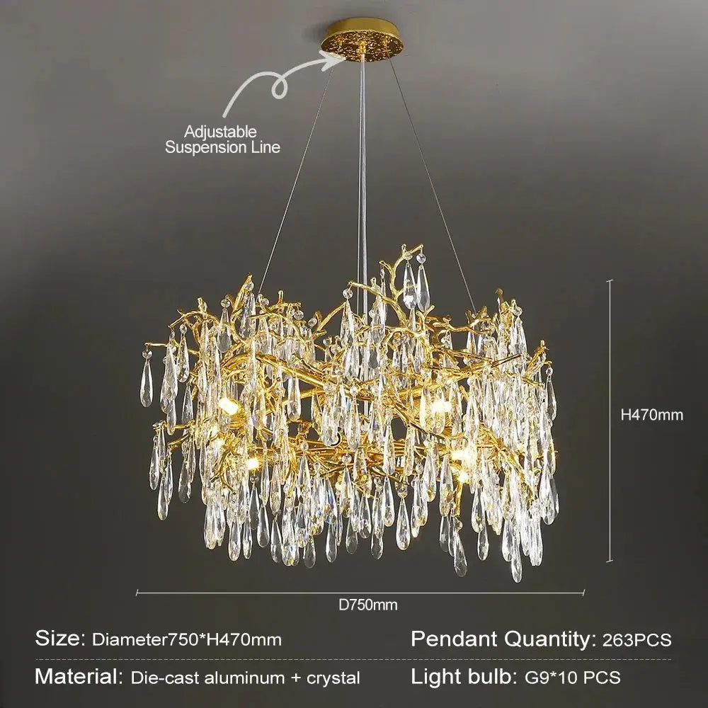 Raindrop Crystal Chandeliers Luxury Gold Dining Living Room Bedroom Kitchen Island Gold Tree Branch Crystals Ceiling Chandelier ChandeliersLife®