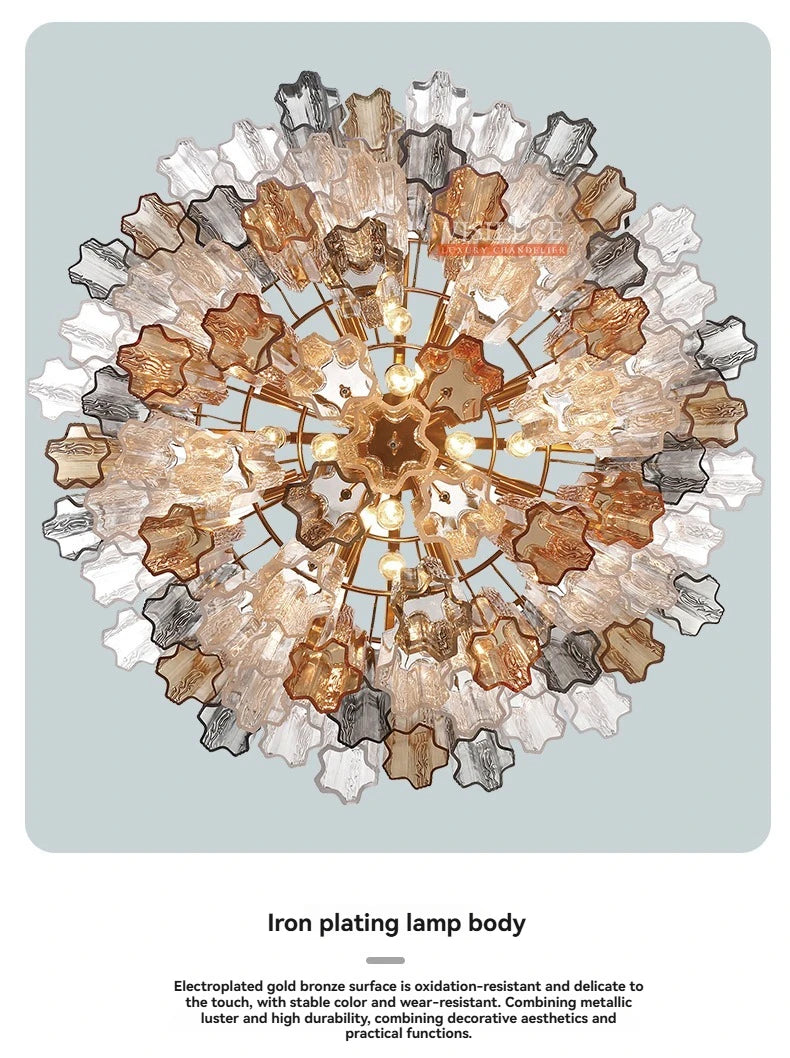 Shell-inspired ceiling chandelier with layered shade arrangement