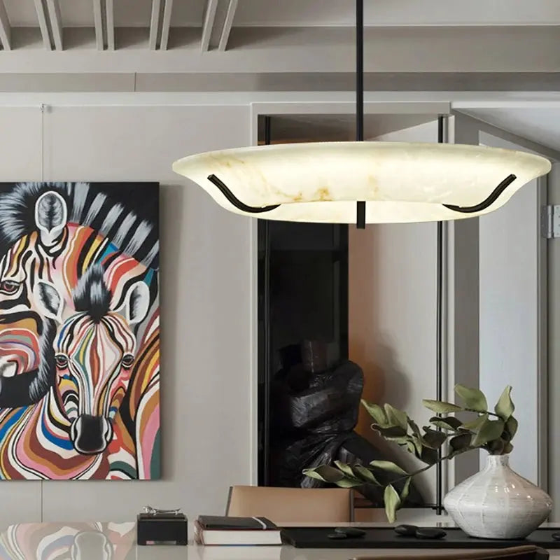 American Retro Alabaster Ring Chandelier