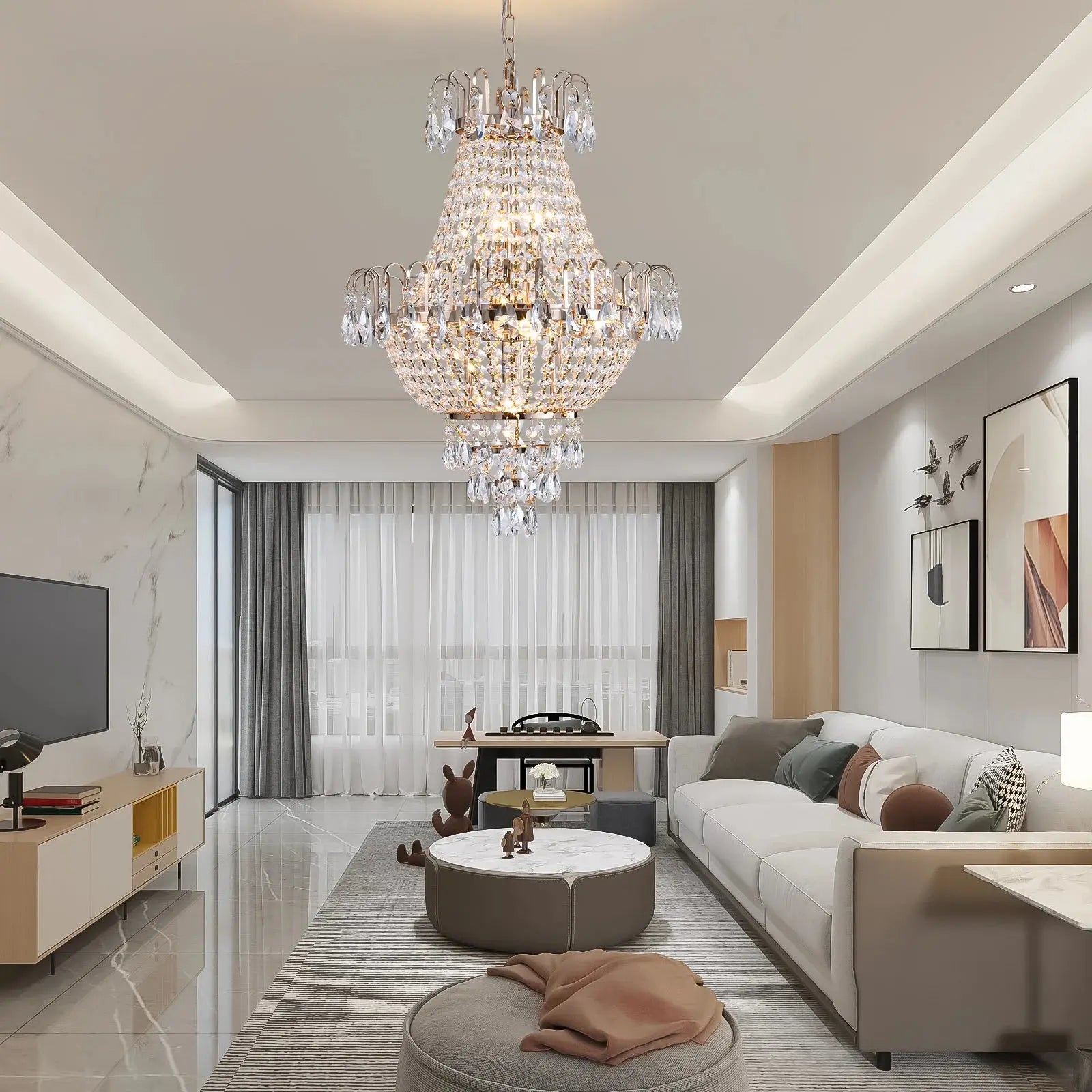 16.9" Luxury Retro Crystal Chandelier European Style Imperial Style Copper Color 7-Light Lighting Fixture Classy Living Room Restaurant Entrance Ceiling Light ChandeliersLife®