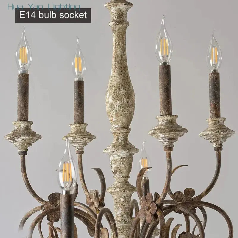 French Retro Wooden Chandelier