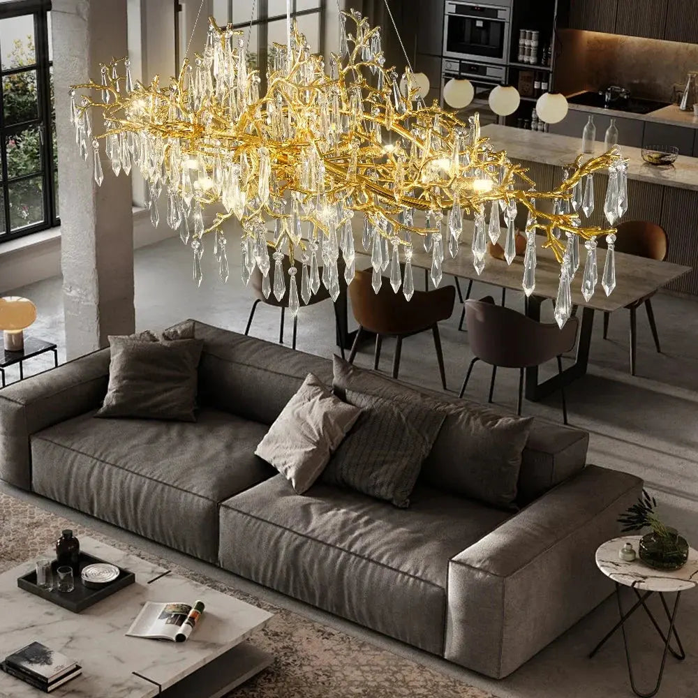 Raindrop Crystal Chandeliers Luxury Gold Dining Living Room Bedroom Kitchen Island Gold Tree Branch Crystals Ceiling Chandelier ChandeliersLife®