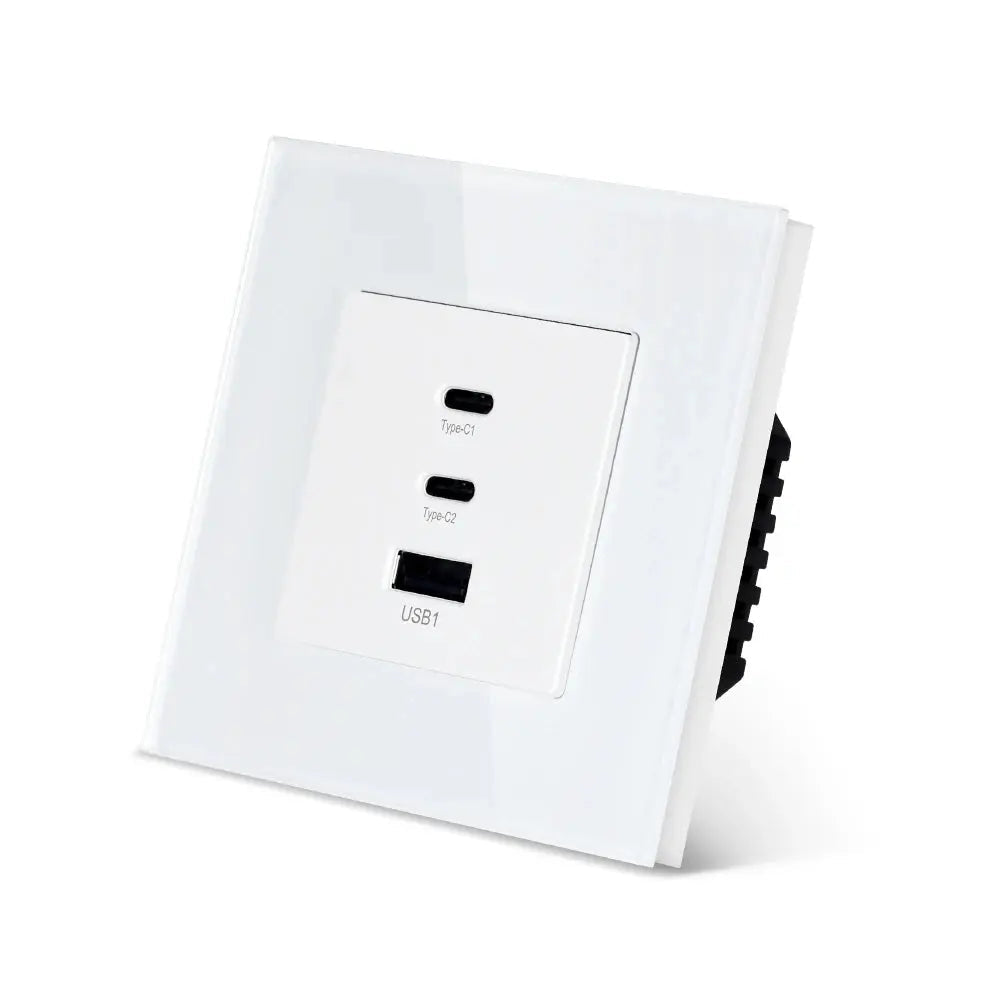 White electrical outlet with multiple sockets on a white background