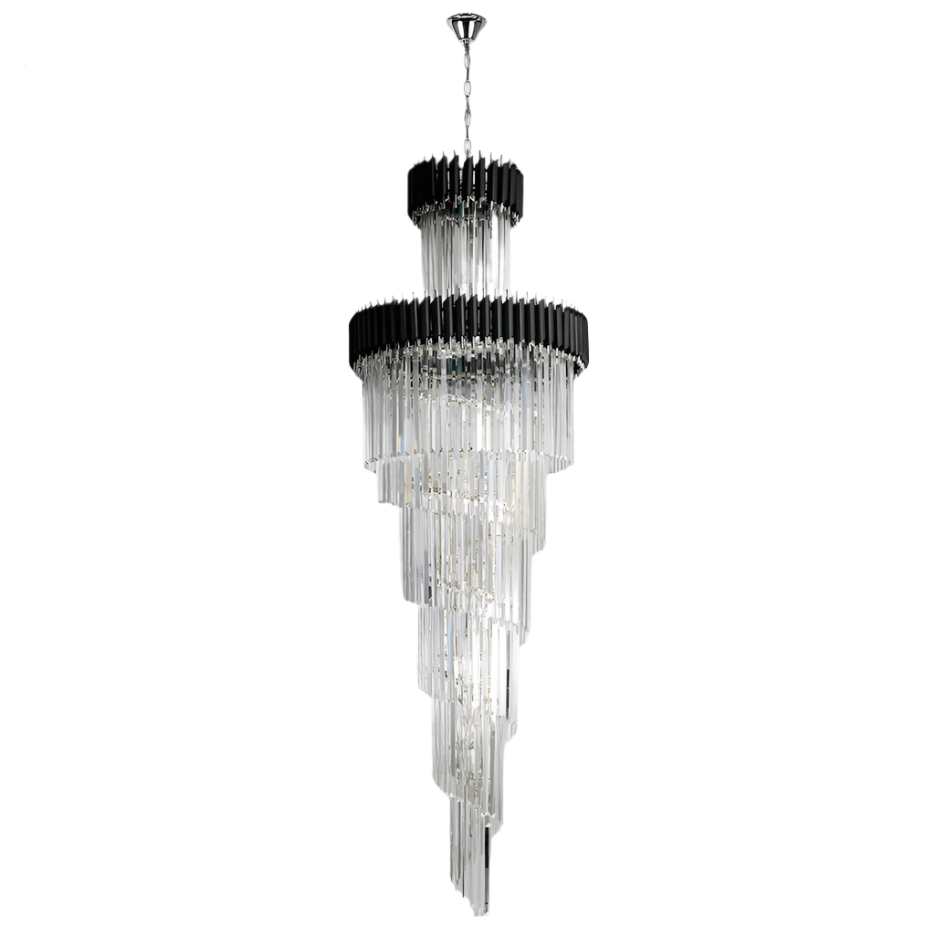 Long Black Crystal Loft Chandelier ChandeliersLife®