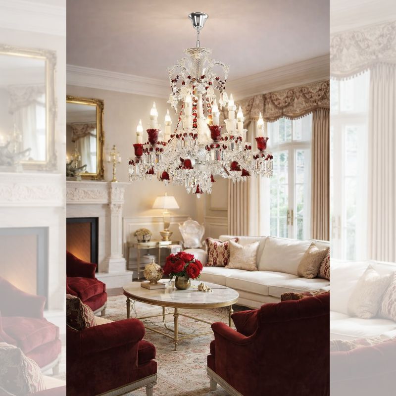 Modern Crystal Clear Red Color Chandelier