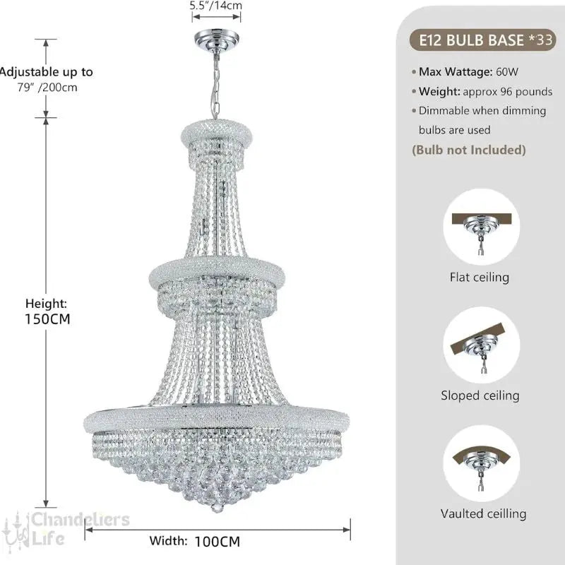 Modern Empire Crystal Chrome Chandelier