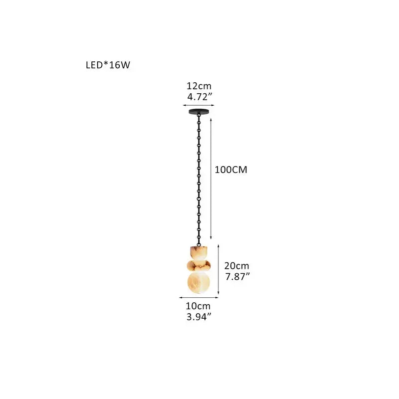Measurement chart of a pendant light with dimensions labeled.
