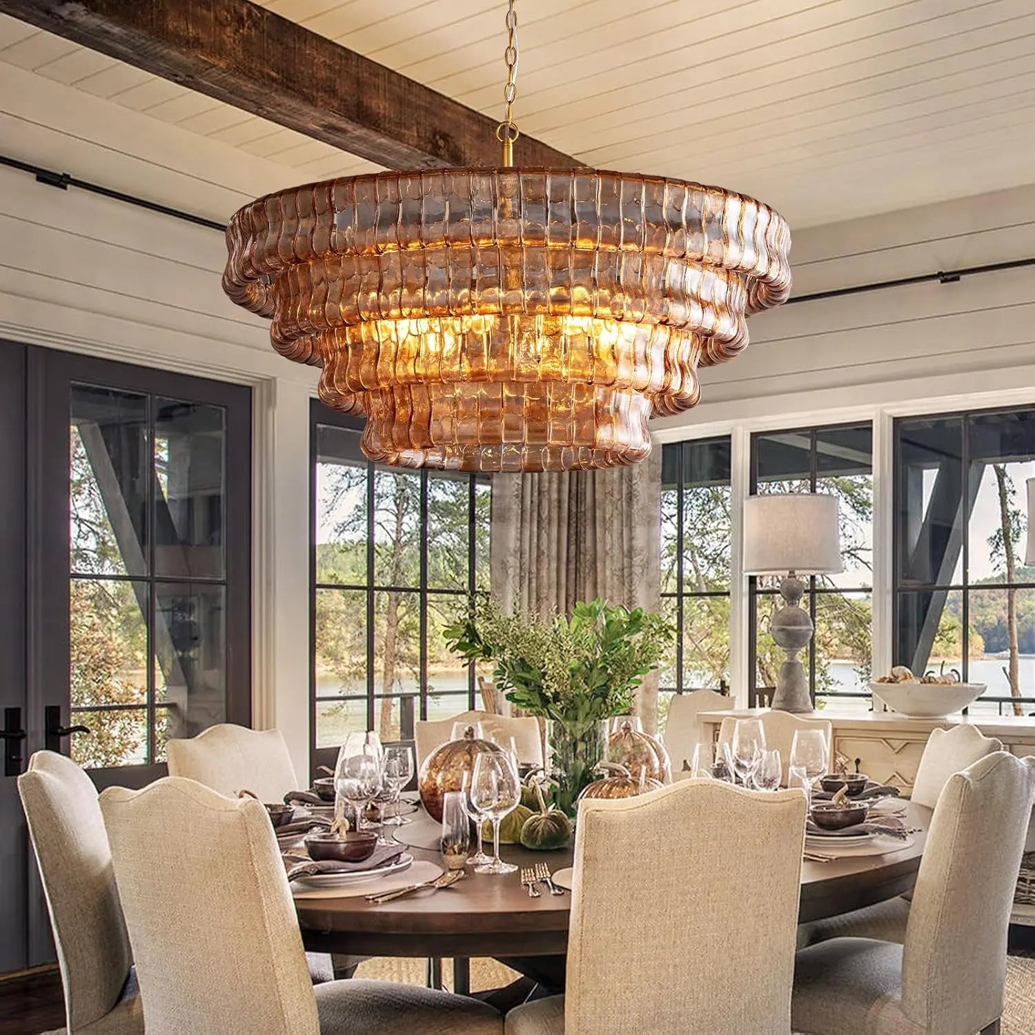 Modern Golden Amber Glass Chandelier ChandeliersLife®