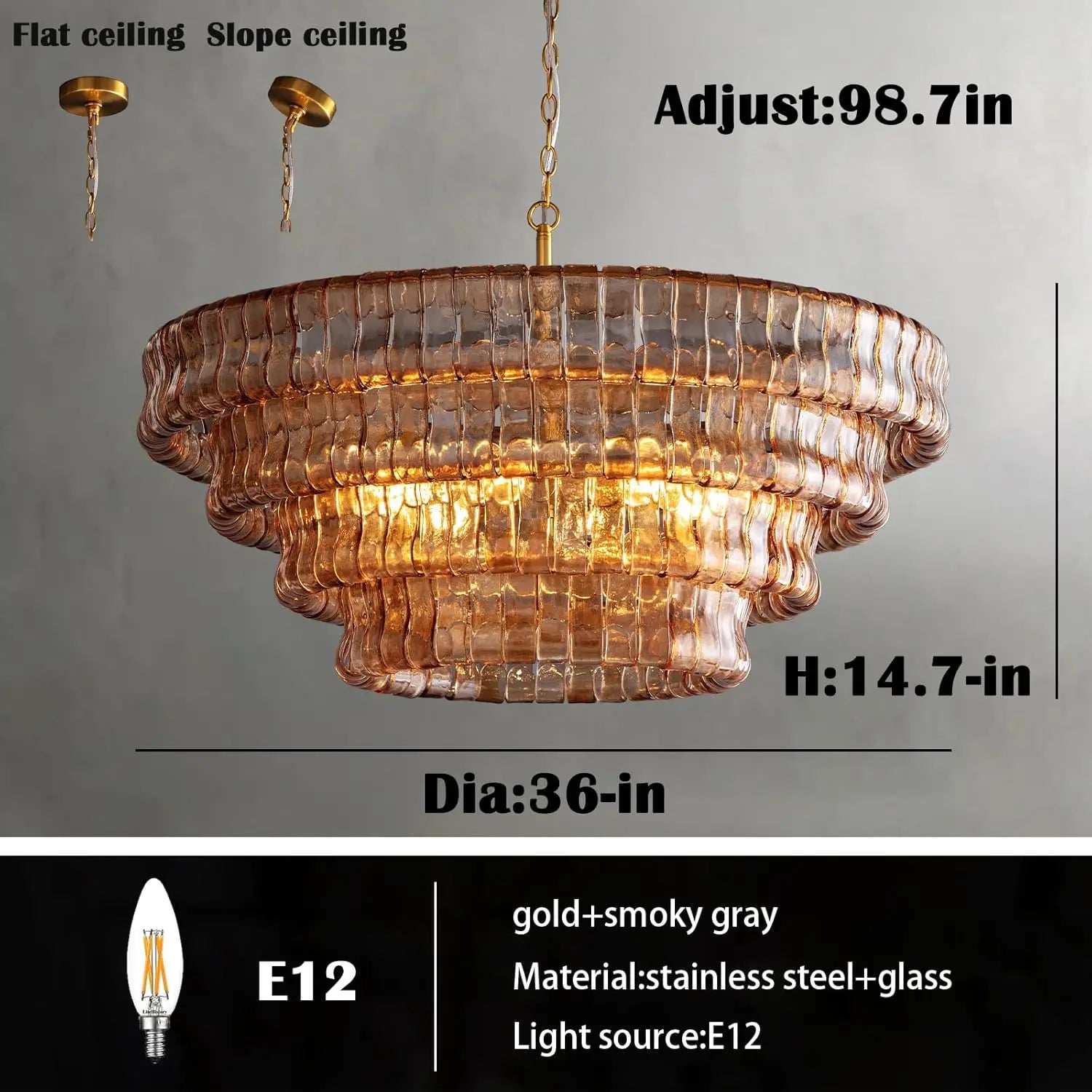 Modern Golden Amber Glass Chandelier ChandeliersLife®