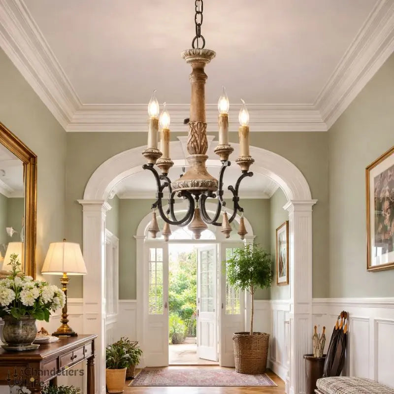 Entryway Retro Wooden Chandelier