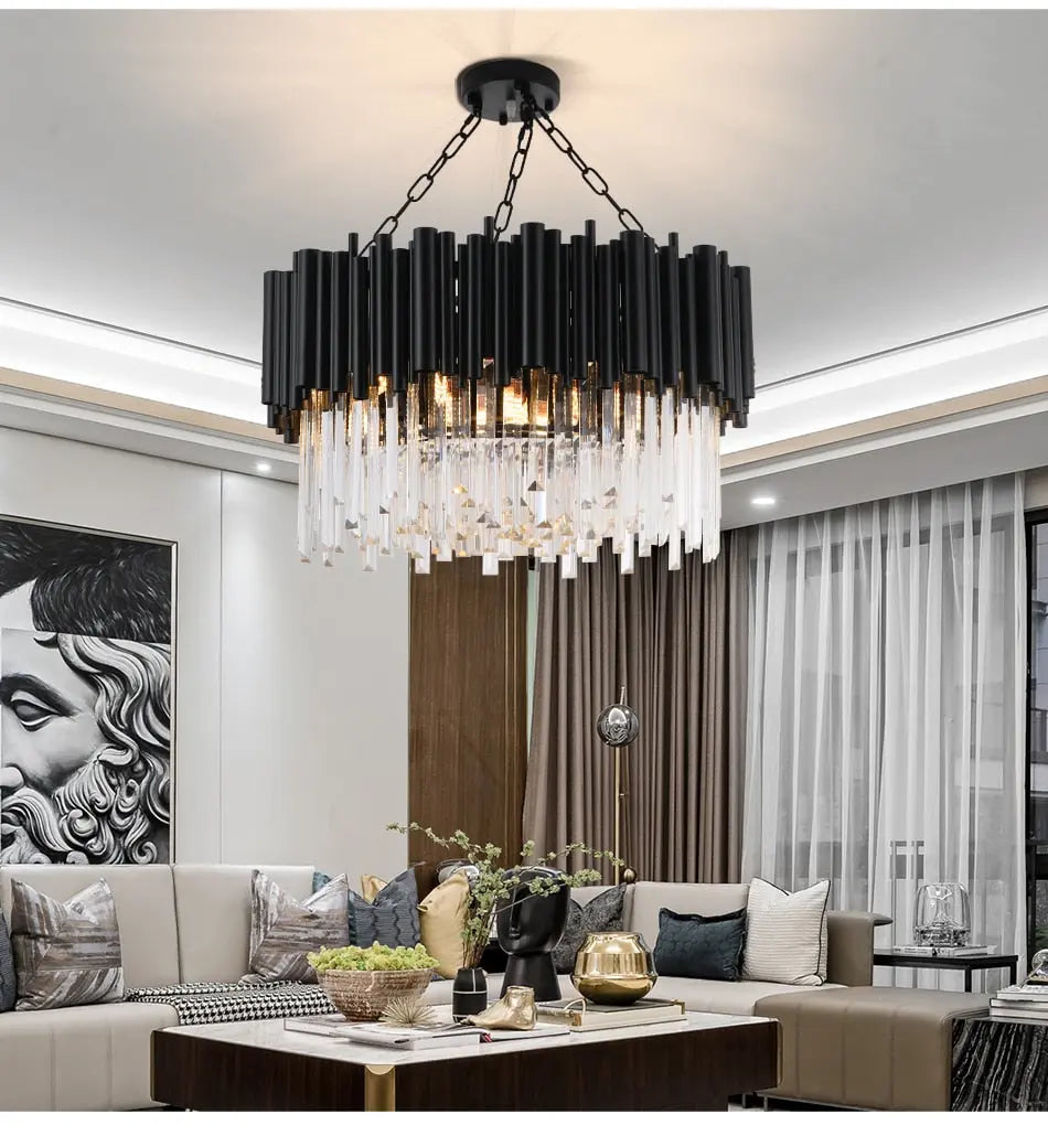 Black Modern Luxury Round Crystal Chandelier ChandeliersLife®