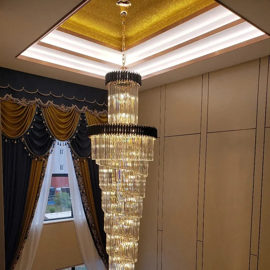 Long Black Crystal Loft Chandelier ChandeliersLife®