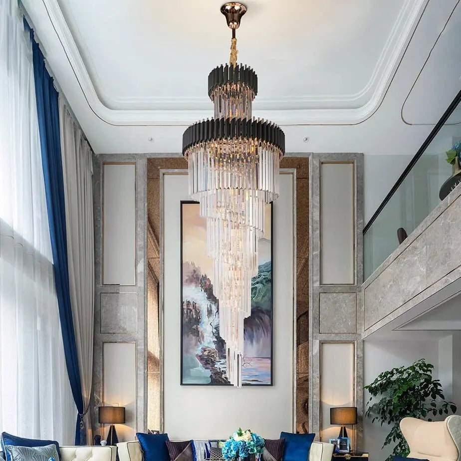 Long Black Crystal Loft Chandelier ChandeliersLife®