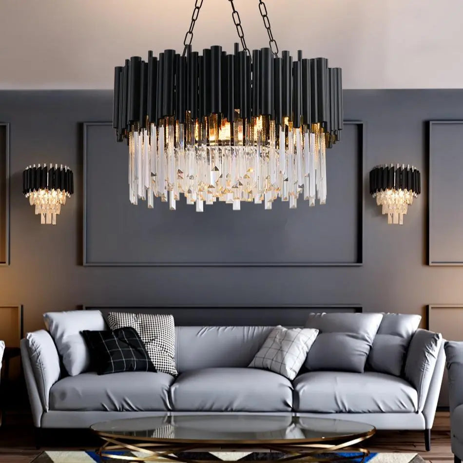 Black Modern Luxury Round Crystal Chandelier ChandeliersLife®