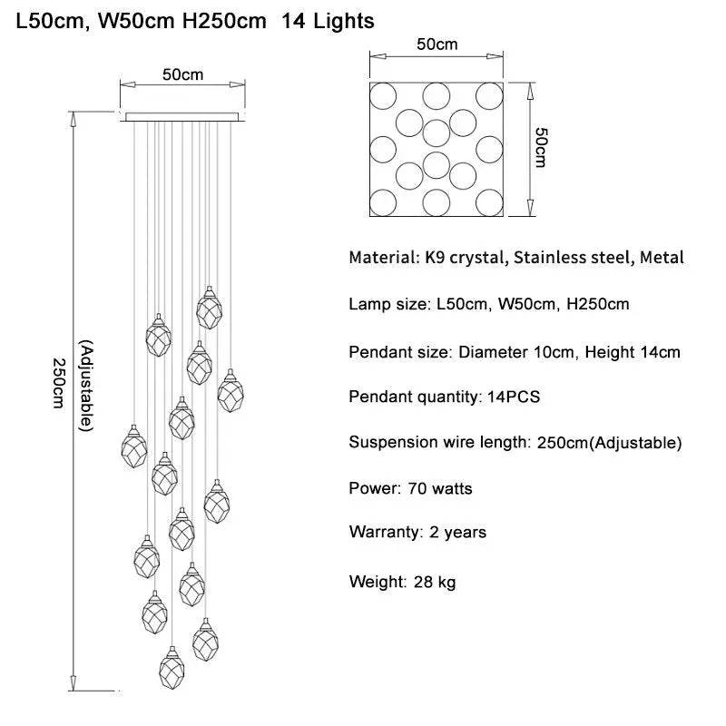 Luxury Long Diamond Crystal Ball Chandelier ChandeliersLife®